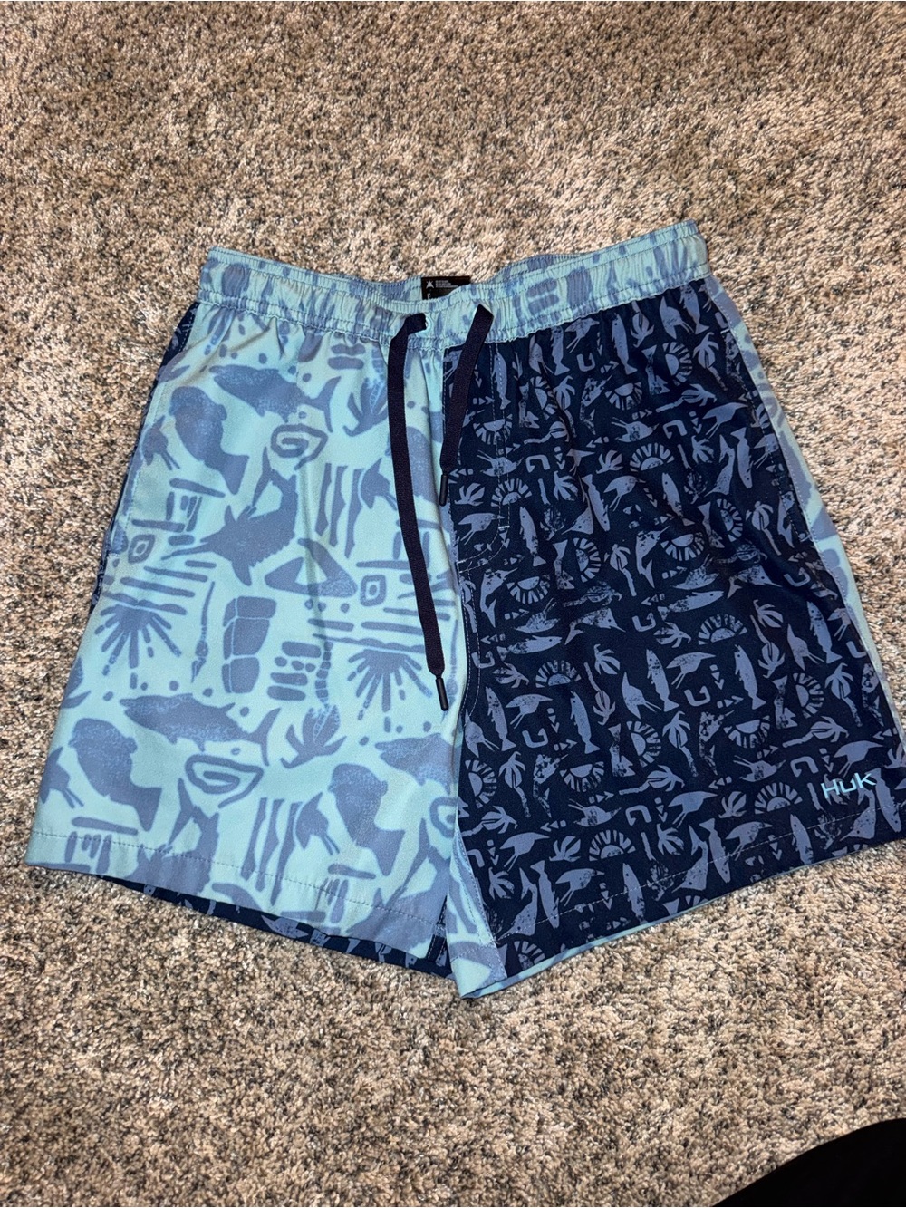 Huk Men's Two-Tone Blue Performance Swim Shorts Size Sm